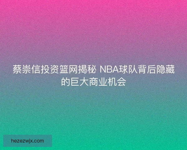 蔡崇信投资篮网揭秘 NBA球队背后隐藏的巨大商业机会 蔡崇信投资篮网揭秘 NBA球队背后隐藏的巨大商业机会