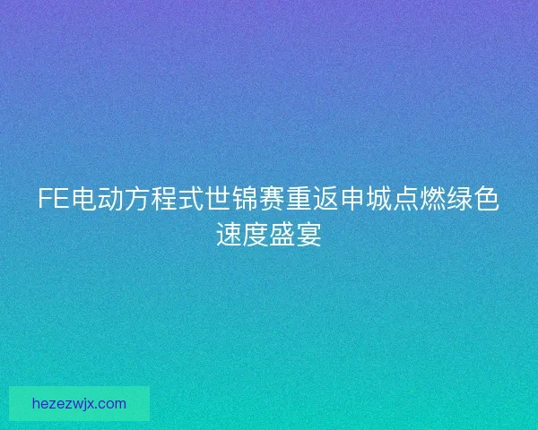 FE电动方程式世锦赛重返申城点燃绿色速度盛宴