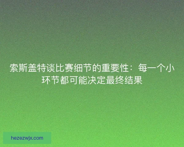 索斯盖特谈比赛细节的重要性：每一个小环节都可能决定最终结果