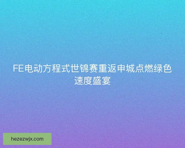 FE电动方程式世锦赛重返申城点燃绿色速度盛宴